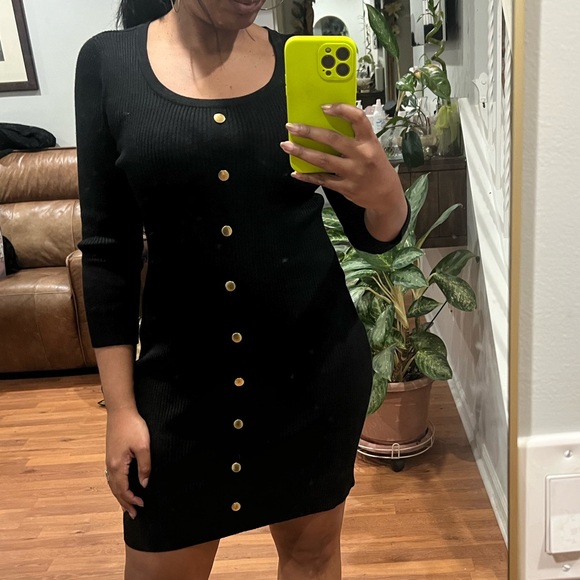 Derek Heart Black Long Sleeve Dress with Gold Buttons Detail - Picture 6 of 6